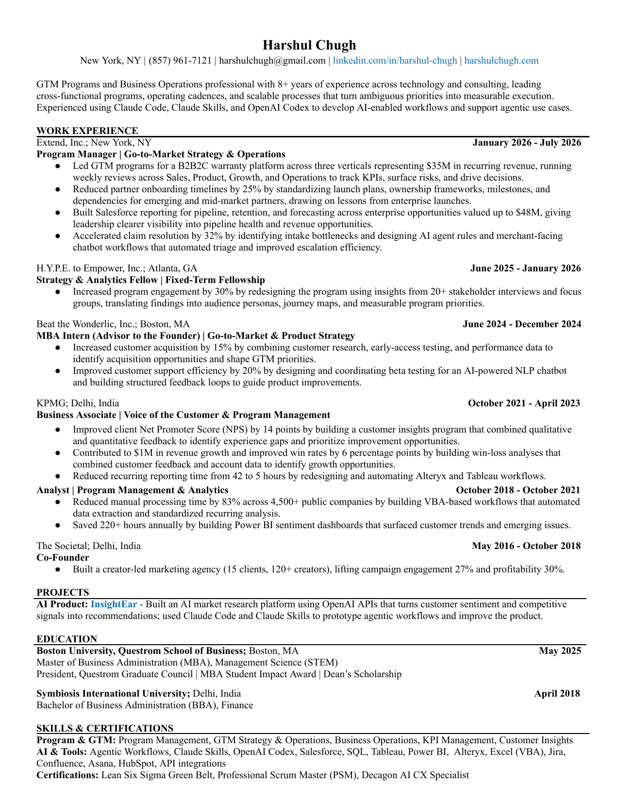 Harshul Chugh resume preview